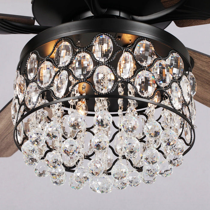 52" Berkshire Modern Downrod Mount Reversible Crystal Ceiling Fan with Lighting and Remote Control - Sweatfully