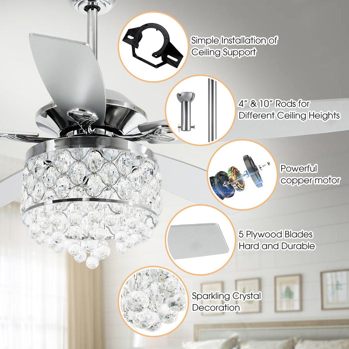 52" Berkshire Modern Downrod Mount Reversible Crystal Ceiling Fan with Lighting and Remote Control - Sweatfully