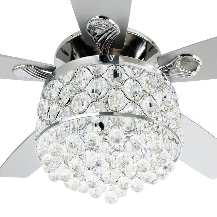 52" Berkshire Modern Downrod Mount Reversible Crystal Ceiling Fan with Lighting and Remote Control - Sweatfully