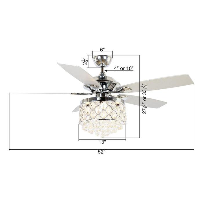 52" Berkshire Modern Downrod Mount Reversible Crystal Ceiling Fan with Lighting and Remote Control - Sweatfully