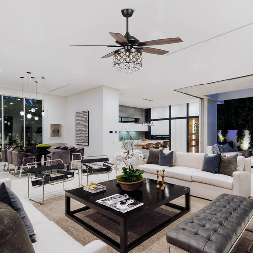 52" Berkshire Modern Downrod Mount Reversible Crystal Ceiling Fan with Lighting and Remote Control - Sweatfully