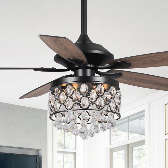 52" Berkshire Modern Downrod Mount Reversible Crystal Ceiling Fan with Lighting and Remote Control - Sweatfully