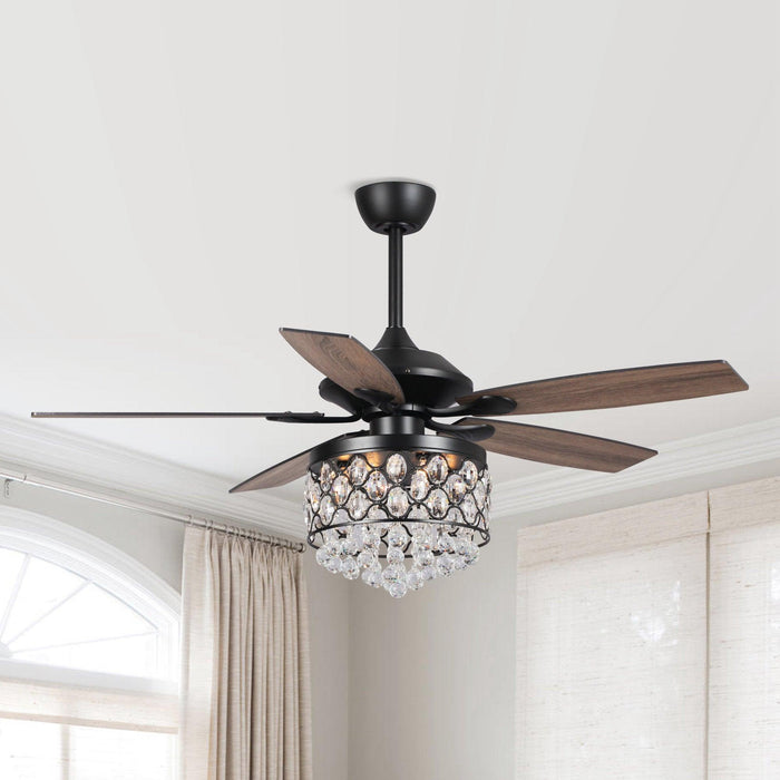 52" Berkshire Modern Downrod Mount Reversible Crystal Ceiling Fan with Lighting and Remote Control - Sweatfully