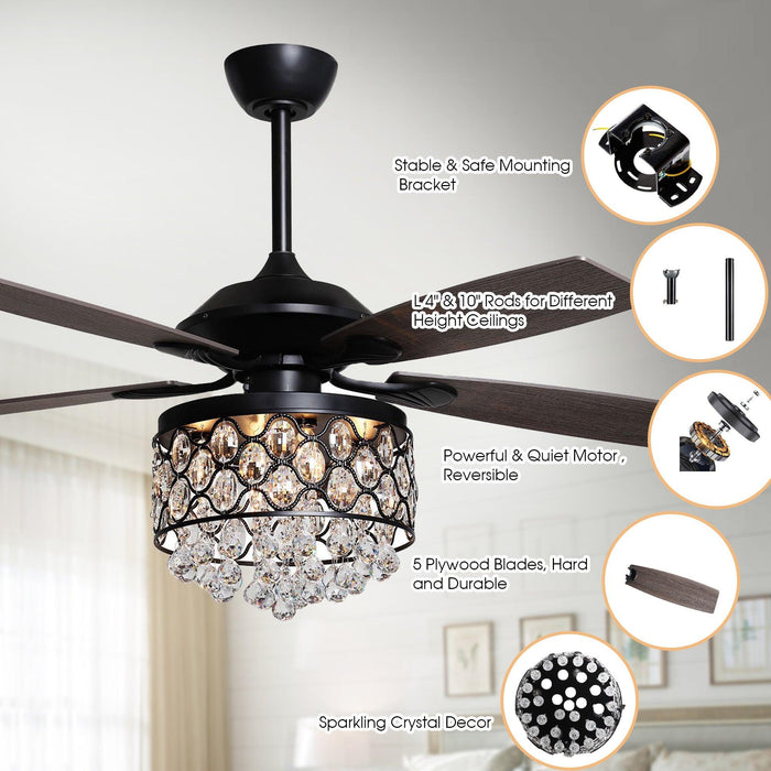 52" Berkshire Modern Downrod Mount Reversible Crystal Ceiling Fan with Lighting and Remote Control - Sweatfully