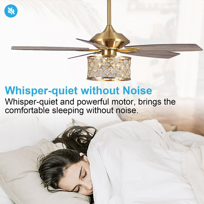 52" Cochin Modern Downrod Mount Reversible Crystal Ceiling Fan with Lighting and Remote Control - Sweatfully
