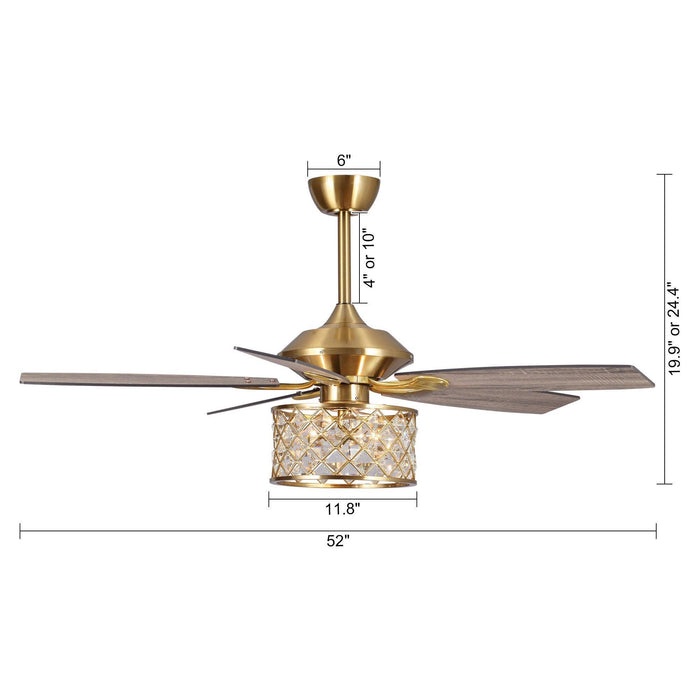 52" Cochin Modern Downrod Mount Reversible Crystal Ceiling Fan with Lighting and Remote Control - Sweatfully