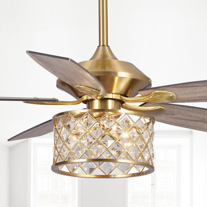 52" Cochin Modern Downrod Mount Reversible Crystal Ceiling Fan with Lighting and Remote Control - Sweatfully