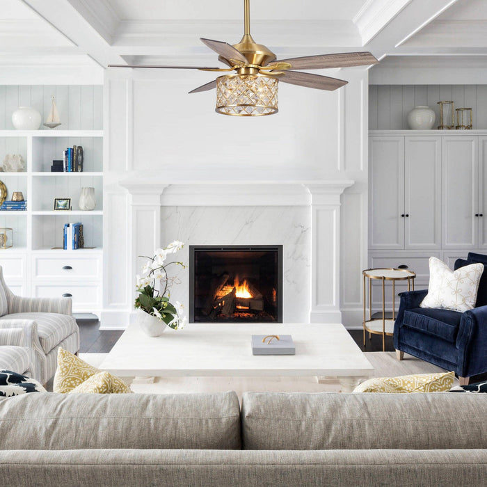 52" Cochin Modern Downrod Mount Reversible Crystal Ceiling Fan with Lighting and Remote Control - Sweatfully