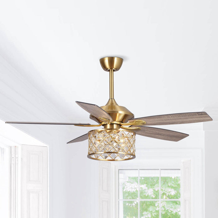 52" Cochin Modern Downrod Mount Reversible Crystal Ceiling Fan with Lighting and Remote Control - Sweatfully