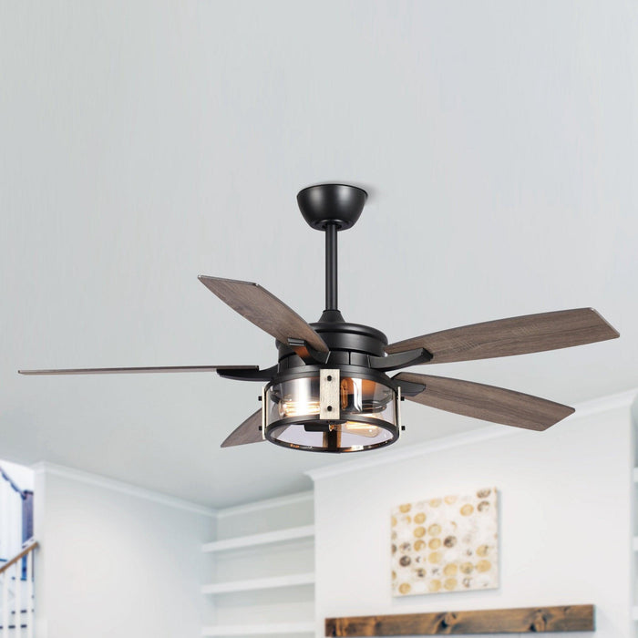52" Coimbatore Farmhouse Downrod Mount Reversible Ceiling Fan with Lighting and Remote Control - Sweatfully