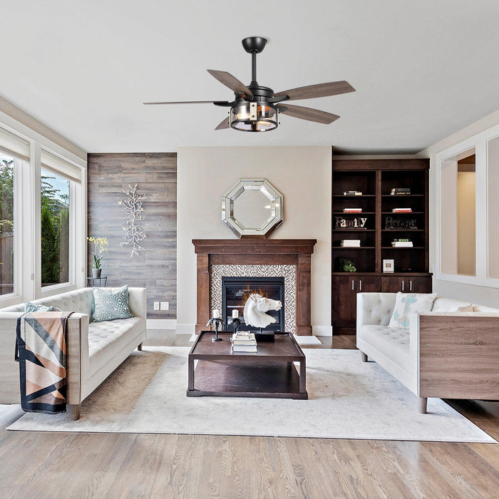 52" Coimbatore Farmhouse Downrod Mount Reversible Ceiling Fan with Lighting and Remote Control - Sweatfully