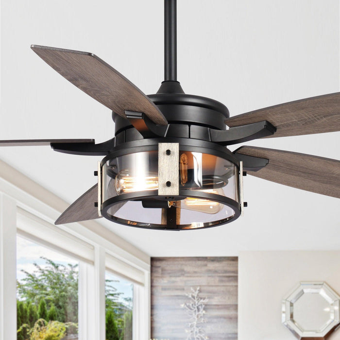 52" Coimbatore Farmhouse Downrod Mount Reversible Ceiling Fan with Lighting and Remote Control - Sweatfully