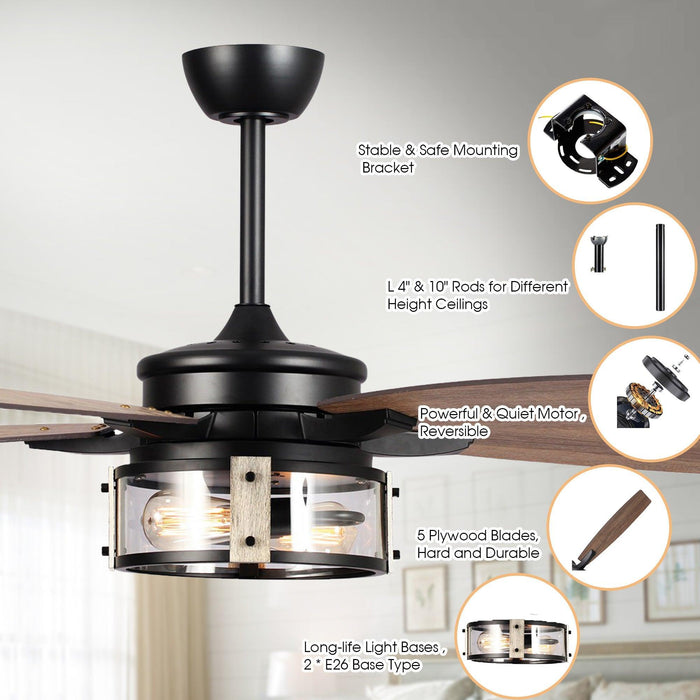52" Coimbatore Farmhouse Downrod Mount Reversible Ceiling Fan with Lighting and Remote Control - Sweatfully