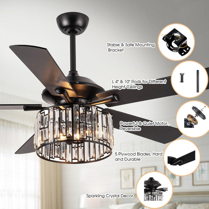 52" Dicken Modern Downrod Mount Reversible Crystal Ceiling Fan with Lighting and Remote Control - Sweatfully