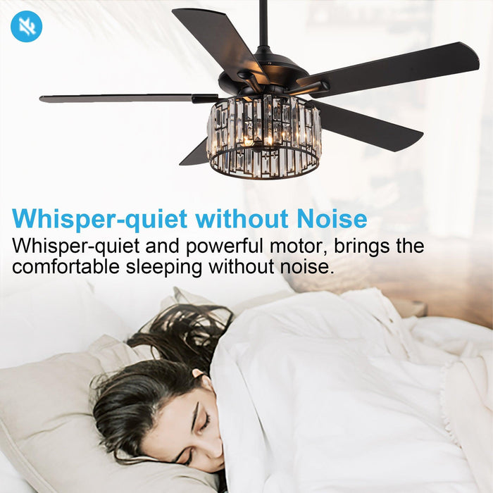 52" Dicken Modern Downrod Mount Reversible Crystal Ceiling Fan with Lighting and Remote Control - Sweatfully