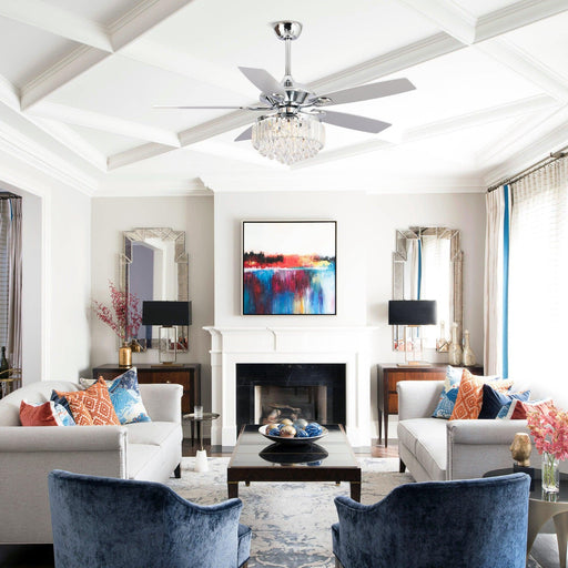 52" Elkton Modern Reversible Crystal Fandelier with Lighting and Remote Control - Sweatfully