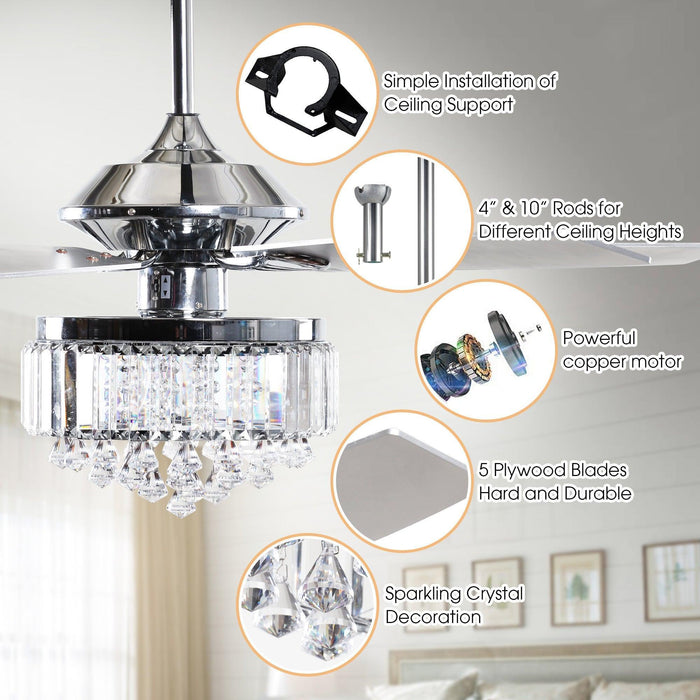 52" Elkton Modern Reversible Crystal Fandelier with Lighting and Remote Control - Sweatfully