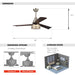 52" Farmhouse Satin Nickel Downrod Mount Reversible Crystal Ceiling Fan with Lighting and Remote Control - Sweatfully