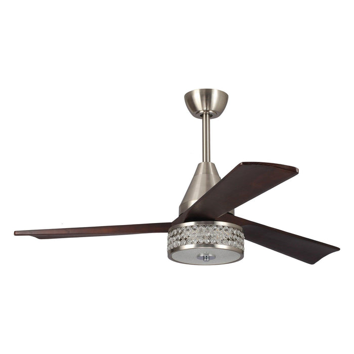 52" Farmhouse Satin Nickel Downrod Mount Reversible Crystal Ceiling Fan with Lighting and Remote Control - Sweatfully