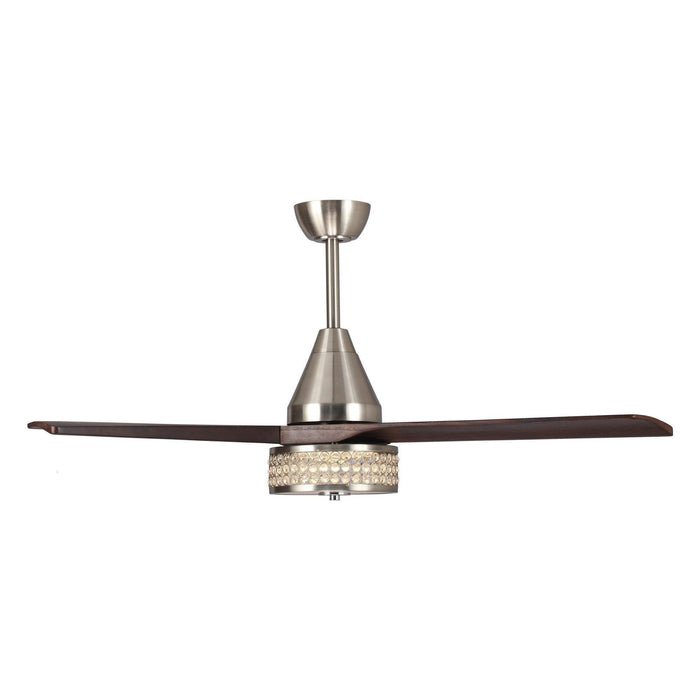 52" Farmhouse Satin Nickel Downrod Mount Reversible Crystal Ceiling Fan with Lighting and Remote Control - Sweatfully