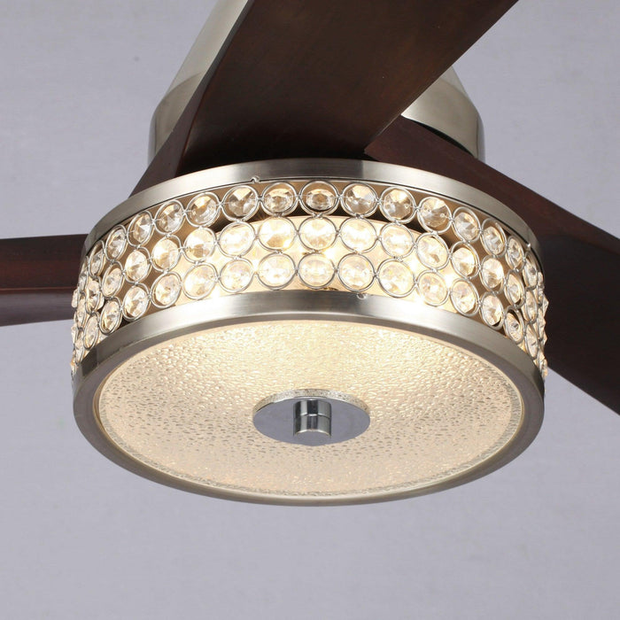 52" Farmhouse Satin Nickel Downrod Mount Reversible Crystal Ceiling Fan with Lighting and Remote Control - Sweatfully