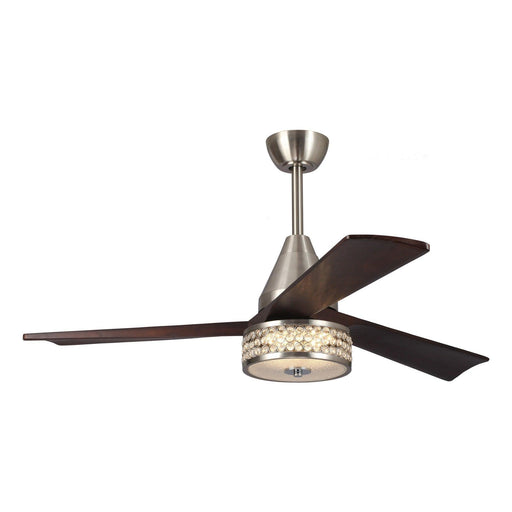 52" Farmhouse Satin Nickel Downrod Mount Reversible Crystal Ceiling Fan with Lighting and Remote Control - Sweatfully