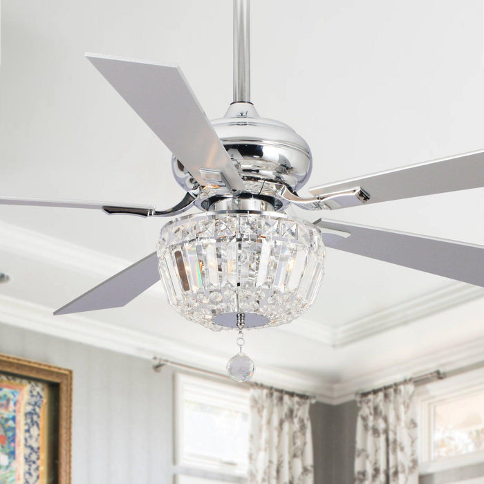 52" Ganga Modern Downrod Mount Reversible Crystal Ceiling Fan with Lighting and Remote Control - Sweatfully