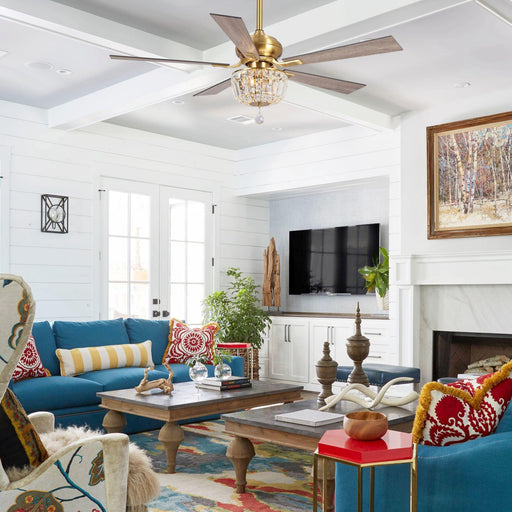 52" Ganga Modern Downrod Mount Reversible Crystal Ceiling Fan with Lighting and Remote Control - Sweatfully