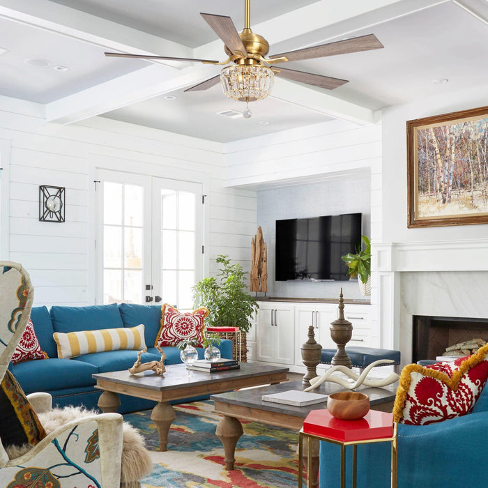 52" Ganga Modern Downrod Mount Reversible Crystal Ceiling Fan with Lighting and Remote Control - Sweatfully