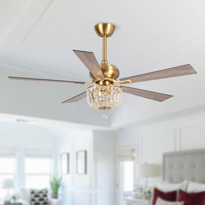 52" Ganga Modern Downrod Mount Reversible Crystal Ceiling Fan with Lighting and Remote Control - Sweatfully