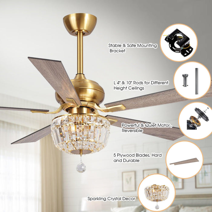 52" Ganga Modern Downrod Mount Reversible Crystal Ceiling Fan with Lighting and Remote Control - Sweatfully