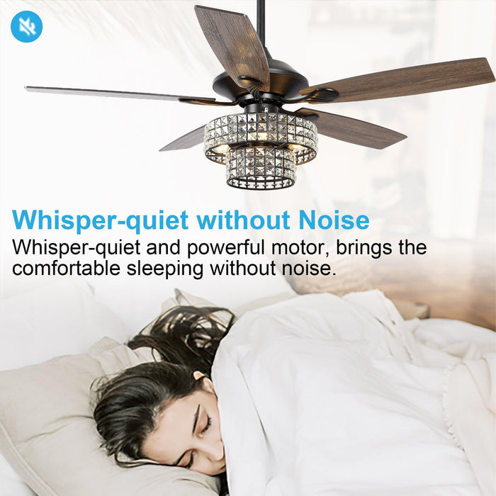 52" Howell Modern Downrod Mount Reversible Crystal Ceiling Fan with Lighting and Remote Control - Sweatfully