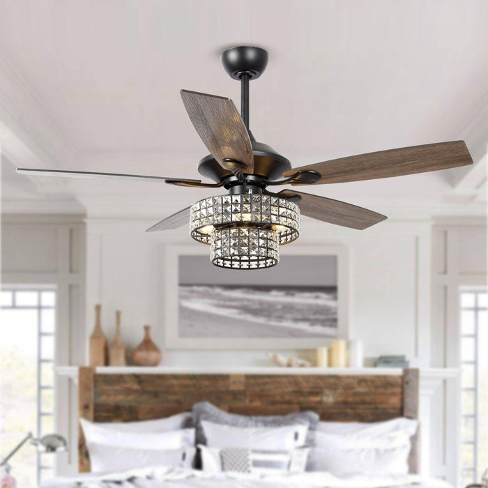 52" Howell Modern Downrod Mount Reversible Crystal Ceiling Fan with Lighting and Remote Control - Sweatfully