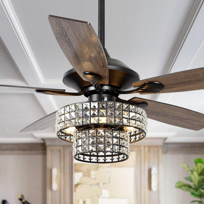 52" Howell Modern Downrod Mount Reversible Crystal Ceiling Fan with Lighting and Remote Control - Sweatfully