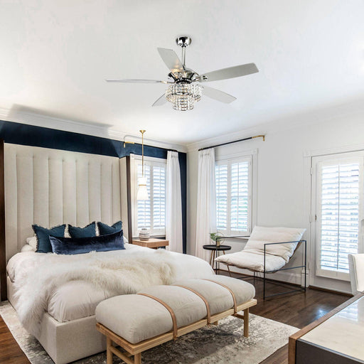 52" Howell Modern Downrod Mount Reversible Crystal Ceiling Fan with Lighting and Remote Control - Sweatfully
