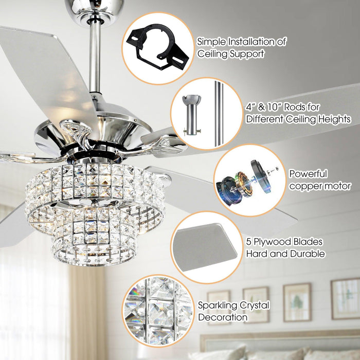 52" Howell Modern Downrod Mount Reversible Crystal Ceiling Fan with Lighting and Remote Control - Sweatfully