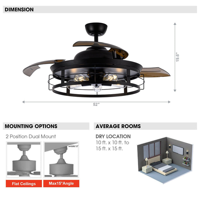 52" Jamshedpur Industrial Downrod Mount Ceiling Fan with Lighting and Remote Control - Sweatfully