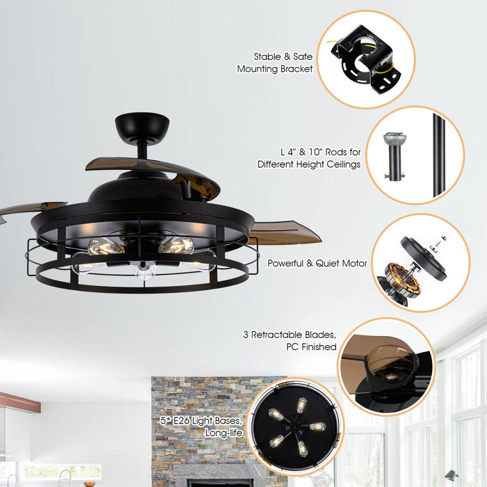 52" Jamshedpur Industrial Downrod Mount Ceiling Fan with Lighting and Remote Control - Sweatfully