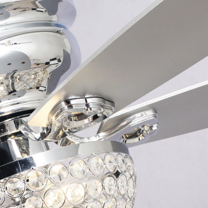 52" Kanpur Modern Chrome Flush Mount Reversible Crystal Ceiling Fan with Lighting and Remote Control - Sweatfully