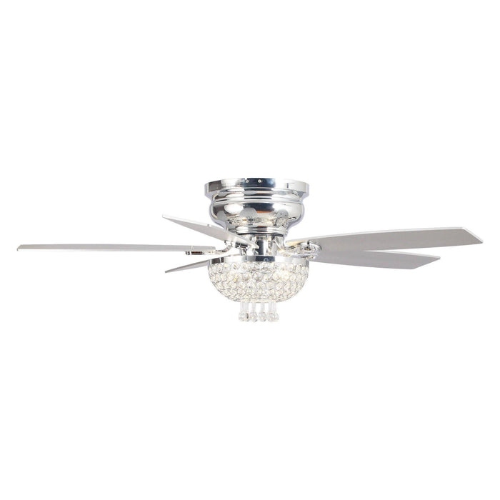 52" Kanpur Modern Chrome Flush Mount Reversible Crystal Ceiling Fan with Lighting and Remote Control - Sweatfully