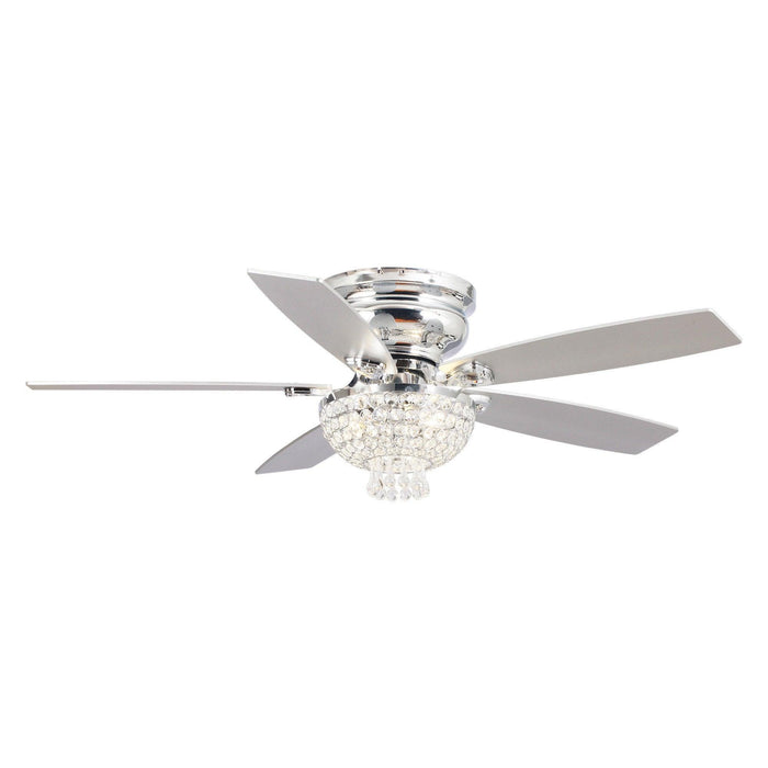 52" Kanpur Modern Chrome Flush Mount Reversible Crystal Ceiling Fan with Lighting and Remote Control - Sweatfully