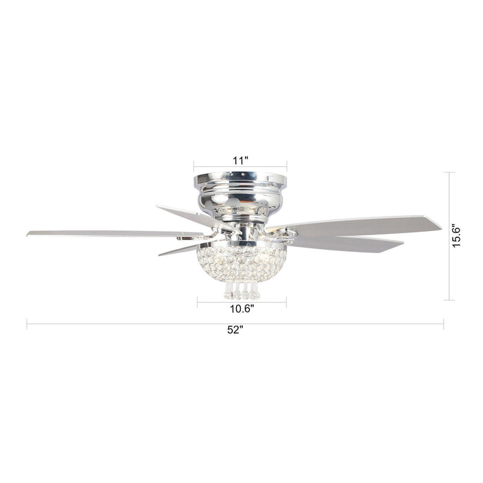 52" Kanpur Modern Chrome Flush Mount Reversible Crystal Ceiling Fan with Lighting and Remote Control - Sweatfully