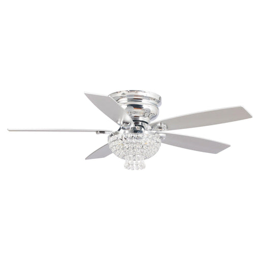 52" Kanpur Modern Chrome Flush Mount Reversible Crystal Ceiling Fan with Lighting and Remote Control - Sweatfully