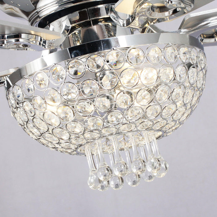 52" Kanpur Modern Chrome Flush Mount Reversible Crystal Ceiling Fan with Lighting and Remote Control - Sweatfully