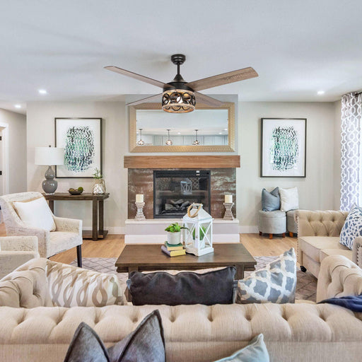 52" Kashmir Farmhouse Downrod Mount Reversible Ceiling Fan with Lighting and Remote Control - Sweatfully
