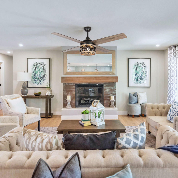 52" Kashmir Farmhouse Downrod Mount Reversible Ceiling Fan with Lighting and Remote Control - Sweatfully