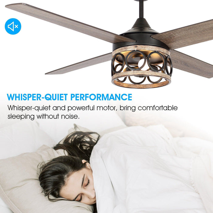 52" Kashmir Farmhouse Downrod Mount Reversible Ceiling Fan with Lighting and Remote Control - Sweatfully