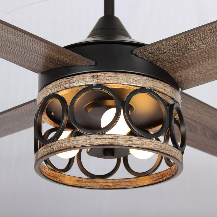 52" Kashmir Farmhouse Downrod Mount Reversible Ceiling Fan with Lighting and Remote Control - Sweatfully