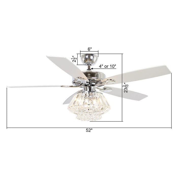 52" Kerala Modern Chrome Downrod Mount Reversible Crystal Ceiling Fan with Lighting and Remote Control - Sweatfully