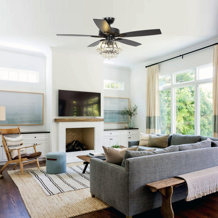 52" Kerala Modern Chrome Downrod Mount Reversible Crystal Ceiling Fan with Lighting and Remote Control - Sweatfully